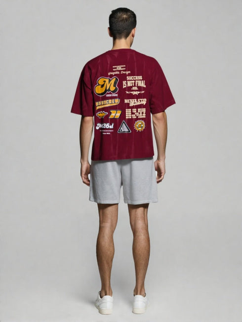 Maroon Oversized T-Shirt with motivational "Success Is Not Final" and multi-print back graphic
