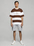 Brown and White New Orleans Striped Oversized T-Shirt with chest print