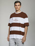 Brown and White New Orleans Striped Oversized T-Shirt with chest print