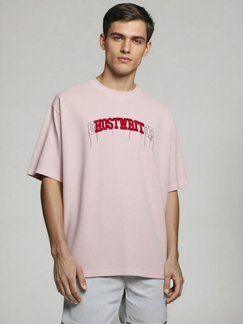 Pink Oversized T-Shirt with embroidered "Ghostwriter" lettering on chest
