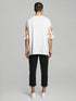 White Oversized Urban Graphic T-Shirt with orange abstract line design