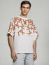 White Oversized Urban Graphic T-Shirt with orange abstract line design