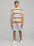 Brown and White Striped Polo T-Shirt with scalloped design