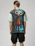 Mint Green Oversized T-Shirt with "alo" front print and futuristic robot back graphic