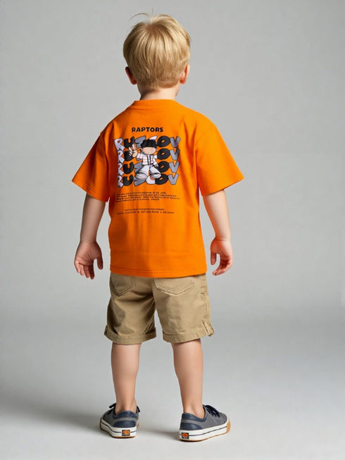 Kids Orange Ruscov Graphic T-Shirt with chest text print