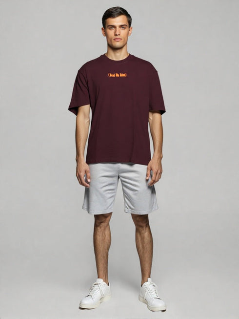 Maroon Oversized T-Shirt with bold orange "Break The Rules" back graphic
