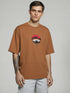 Brown Oversized Anime Graphic T-Shirt with character and crow design on back