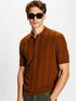 Brown Old School Knit Polo Sweater with vertical textured knit pattern