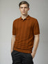 Brown Old School Knit Polo Sweater with vertical textured knit pattern