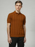 Brown Old School Knit Polo Sweater with vertical textured knit pattern
