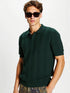 Green Old School Knit Polo Sweater with vertical textured knit design