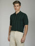 Green Old School Knit Polo Sweater with vertical textured knit design