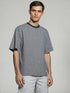 Grey Oversized T-Shirt with subtle all-over animal pattern and navy collar