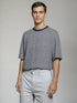 Grey Oversized T-Shirt with subtle all-over animal pattern and navy collar