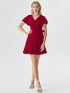 Red ruffle wrap dress with flutter sleeves and tie waist