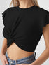 Black flutter sleeve knot crop top with round neckline
