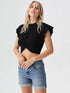 Black flutter sleeve knot crop top with round neckline