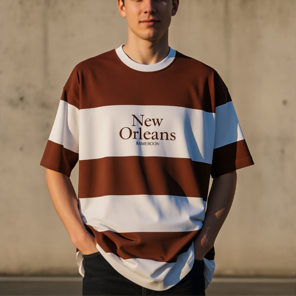 Brown & White New Orleans Striped T-Shirt