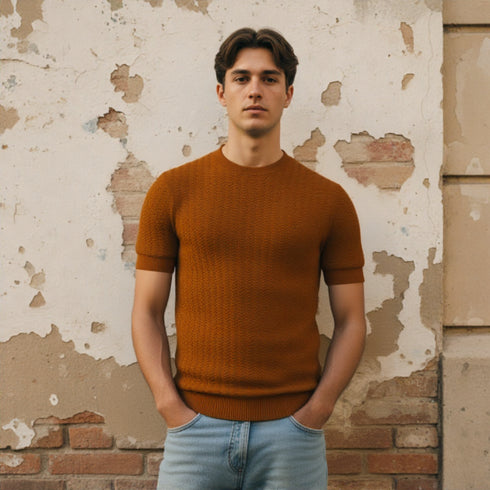 Brown Old School Knit Short-Sleeve Sweater