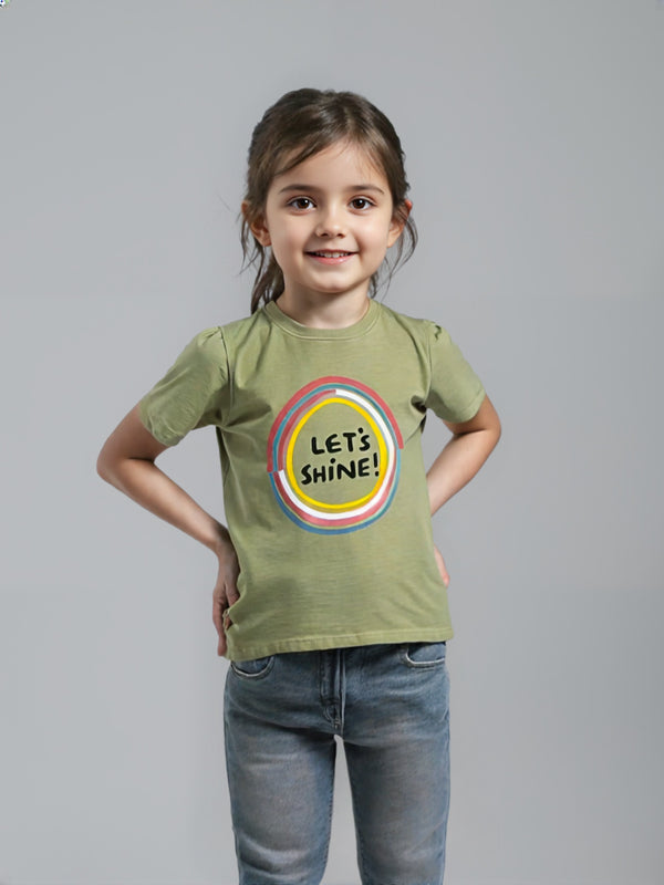 Kids "Let’s Shine" Green Graphic T-Shirt