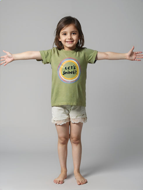 Kids "Let’s Shine" Green Graphic T-Shirt