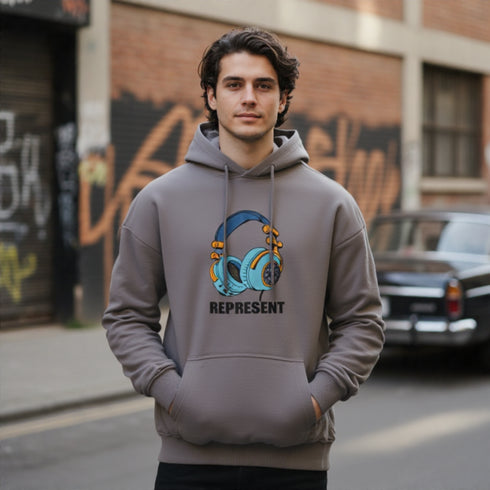 Grey Represent Headphones Graphic Hoodie
