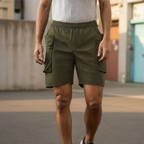 Olive Green Cargo Pocket Shorts for Men