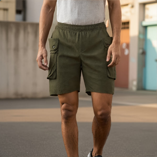 Olive Green Cargo Pocket Shorts for Men