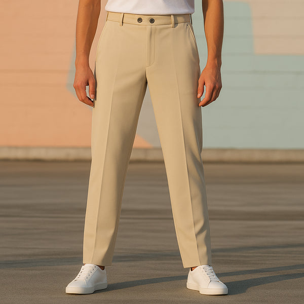 Beige Cotton Blend Trousers for Men