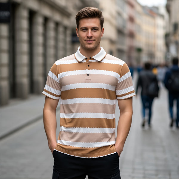 Brown & White Striped Polo T-Shirt