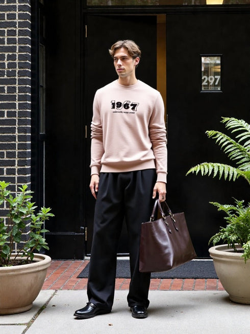 Beige 1967 Crewneck Sweatshirt with ribbed fabric and bold graphic print