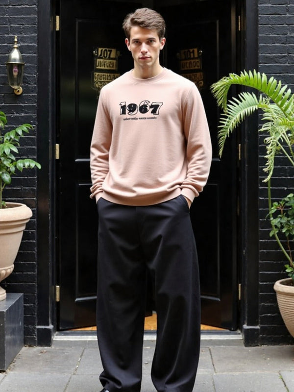 Beige 1967 Crewneck Sweatshirt with ribbed fabric and bold graphic print