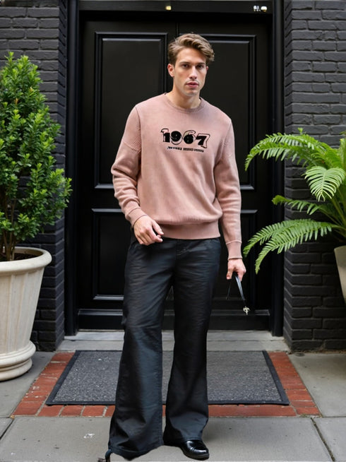 Beige 1967 Crewneck Sweatshirt with ribbed fabric and bold graphic print