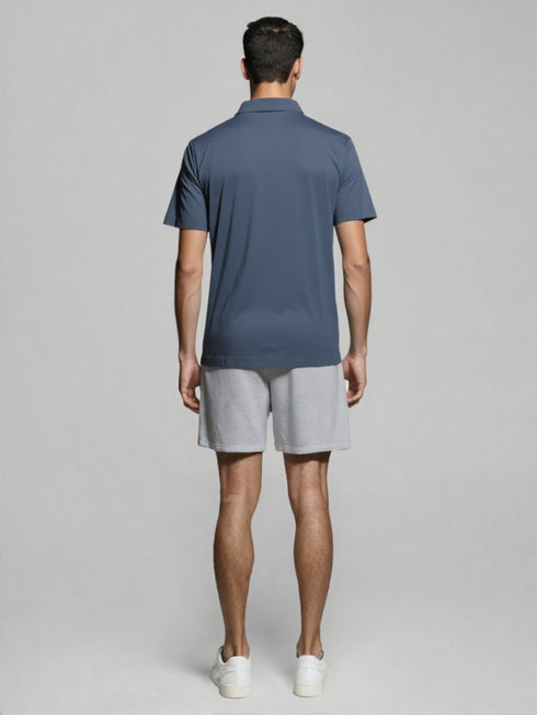 Premium Blue Polo Shirt with embroidered chest logo and button placket