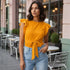 Ruffle Sleeve Belted Top - Mustard Yellow