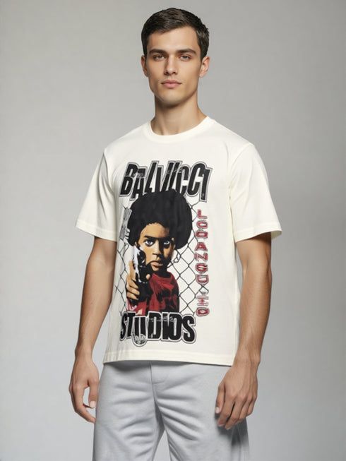Cream Ballucci Studios Graphic T-Shirt with bold front print design