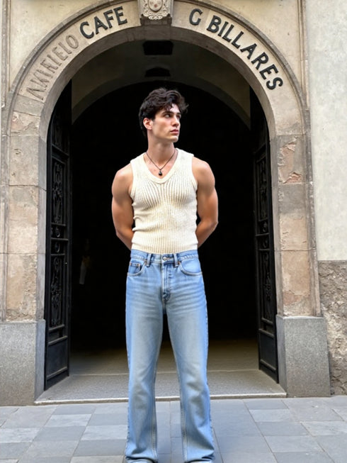 Light Blue Baggy Fit Denim Jeans for Men