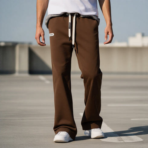 Brown Cotton Blend Baggy Fit Trousers for Men