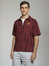 Burgundy Textured Half-Zip Oversized Polo T-Shirt for men
