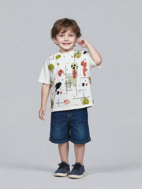 Kids Abstract Graphic T-Shirt with colorful splatter and line art print
