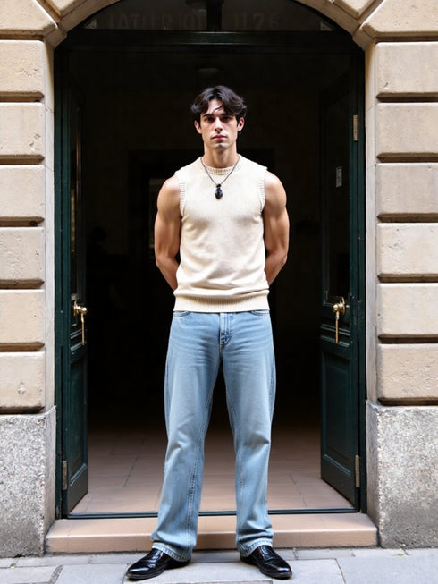 Light Blue Baggy Fit Denim Jeans for Men