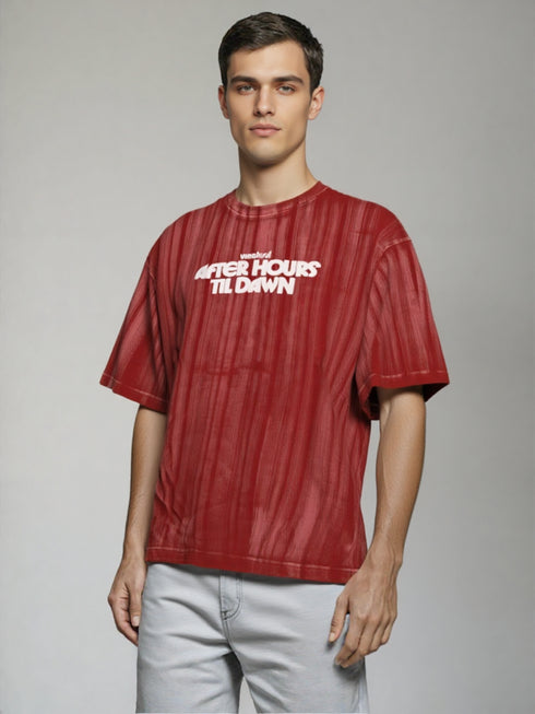 Burgundy Oversized T-Shirt with mask artwork and "AFTER HOURS TIL DAWN" back print