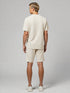 Cream cotton textured co-ord set for men with ribbed t-shirt and shorts