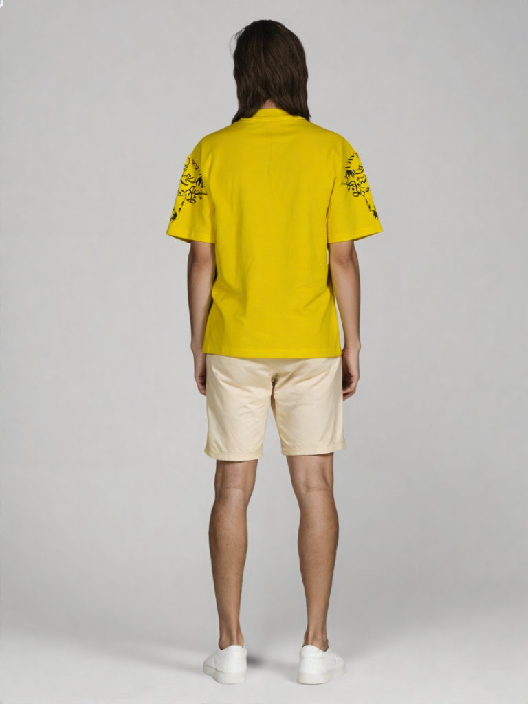 Yellow Oversized T-Shirt with bold black floral graphic design