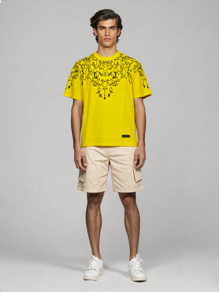 Yellow Oversized T-Shirt with bold black floral graphic design