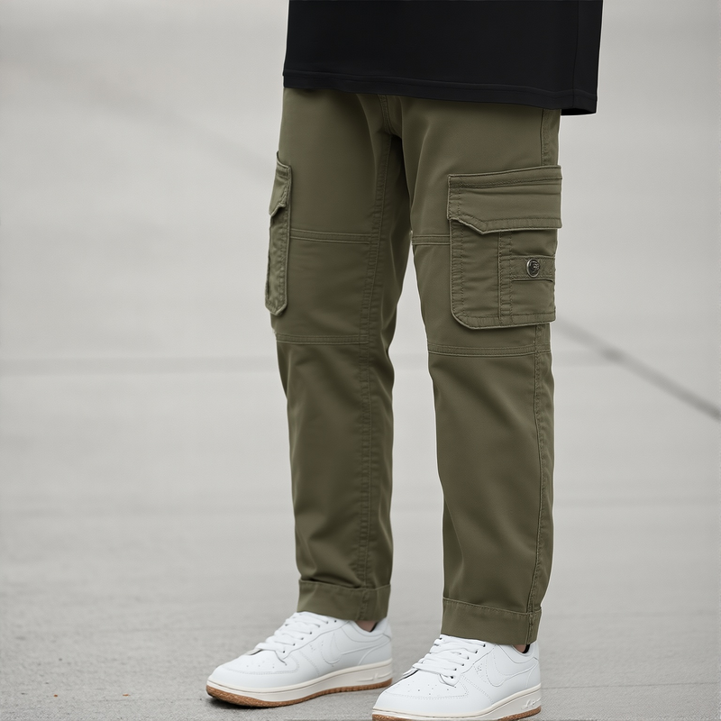 Olive Green Cotton Cargo Pants for Kids