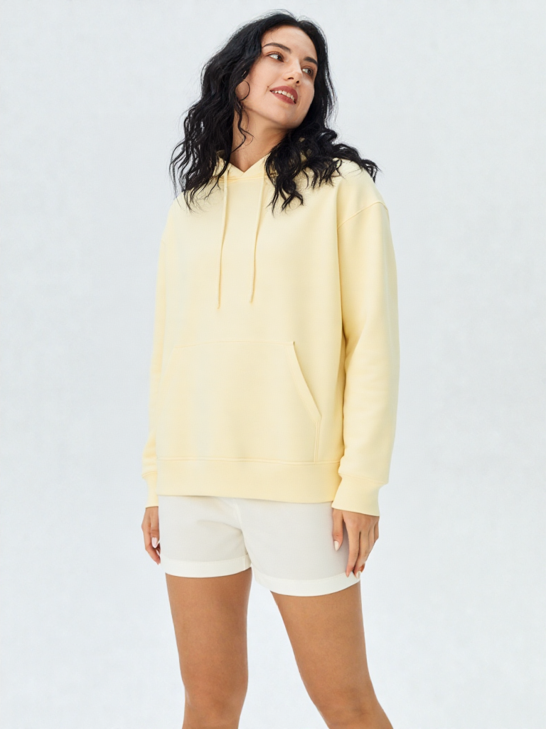 Pastel Yellow Cotton Hoodie for Women