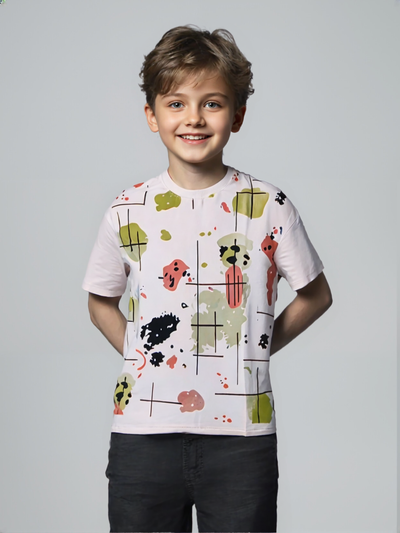 Kids Abstract Graphic T-Shirt with colorful splatter and line art print