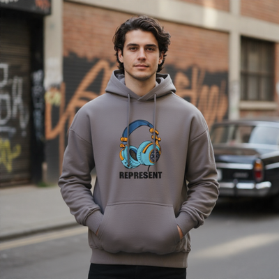 Grey Represent Headphones Graphic Hoodie