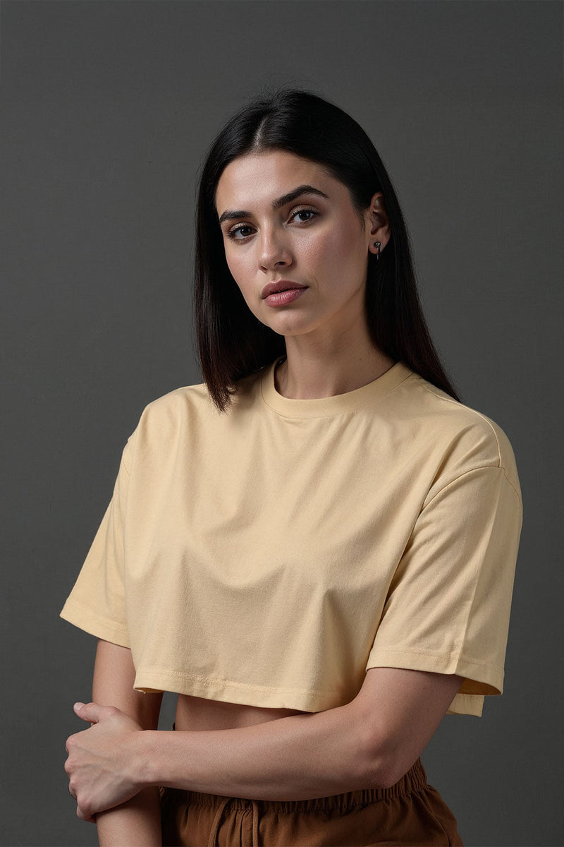 Stylish Beige Crop T-Shirt For Women - Echolope